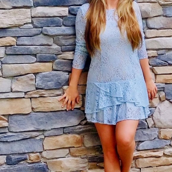 BCBG MaxAzria Baby Blue Lace Dress - Picture 2 of 6